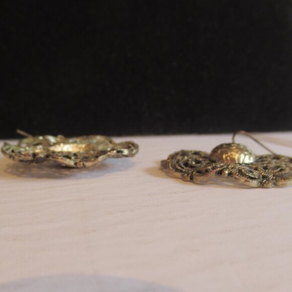 Filigree Drop, Lace Flower, Earrings, Faux Patina, Large, Fashion, Silver tone - Picture 7 of 9